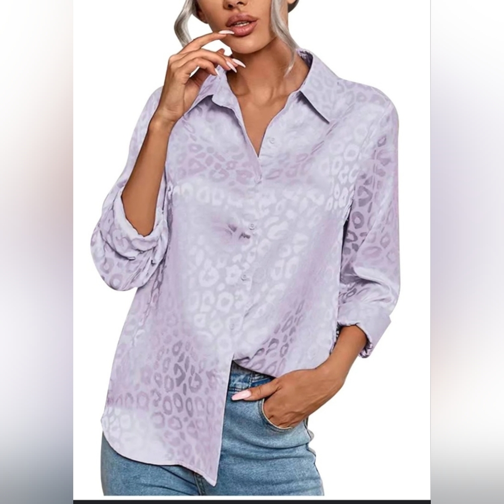 SHEIN Light Purple Animal Print Button Down Shirt